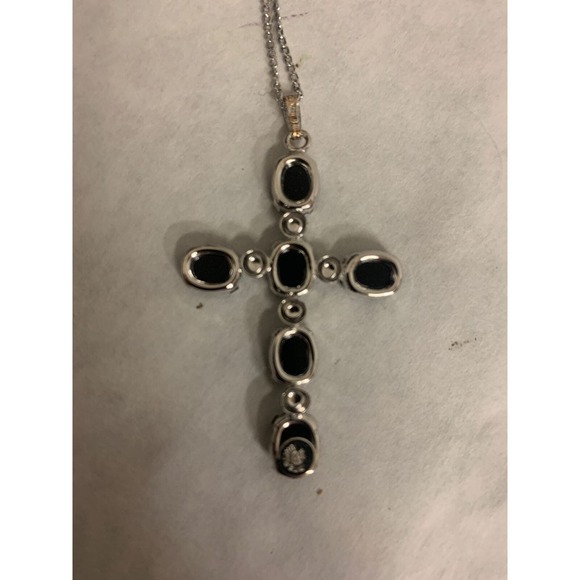 Vintage Genuine Onyx and Sterling Silver Cross, Cross Necklace - Picture 6 of 8